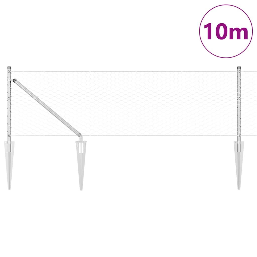 Cerca com Postes Prateado 0.6 x 10 m Aço revestido de PVC