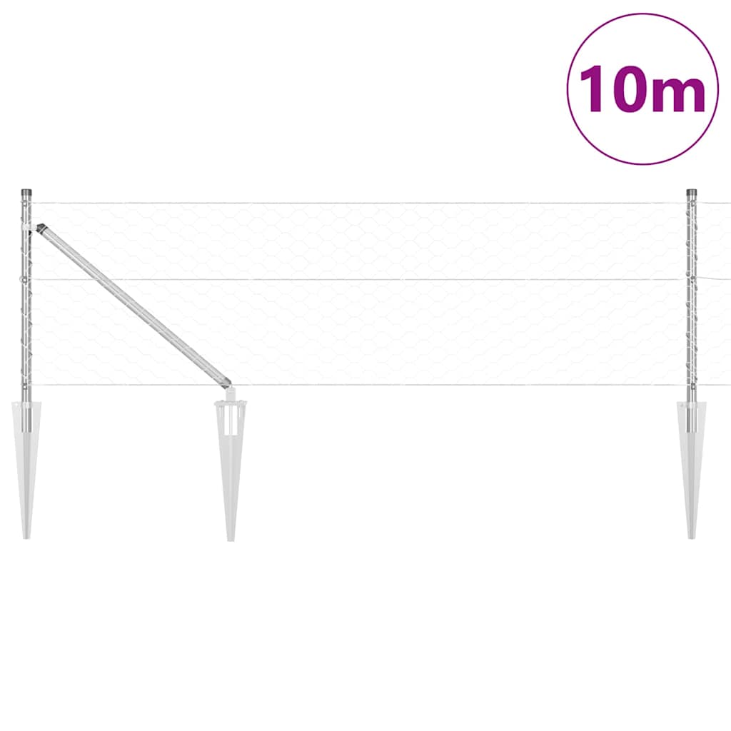 Cerca com Postes Prateado 0.6 x 10 m Aço revestido de PVC