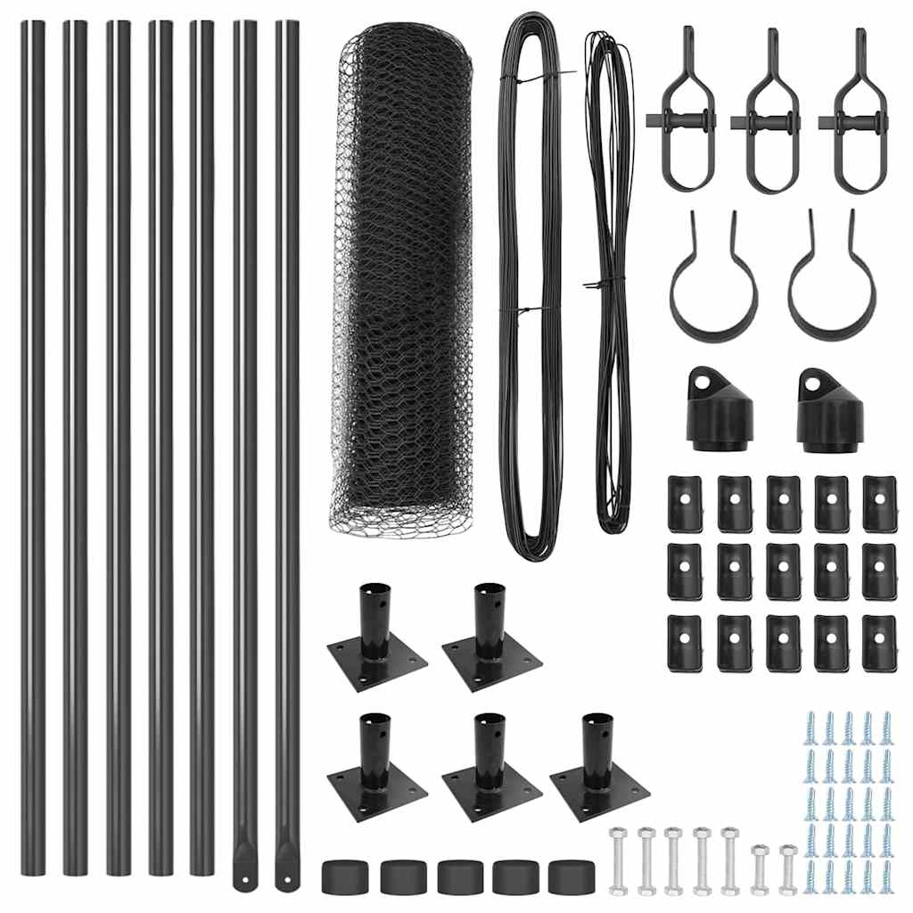 Cerca com Postes Cinzeto 0.4 x 10 m Aço revestido de PVC
