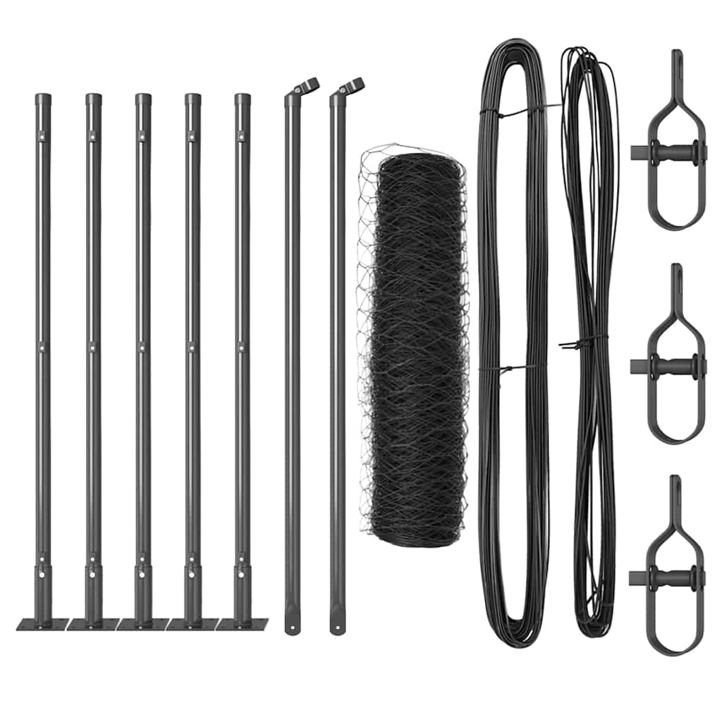 Cerca com Postes Cinzeto 0.4 x 10 m Aço revestido de PVC