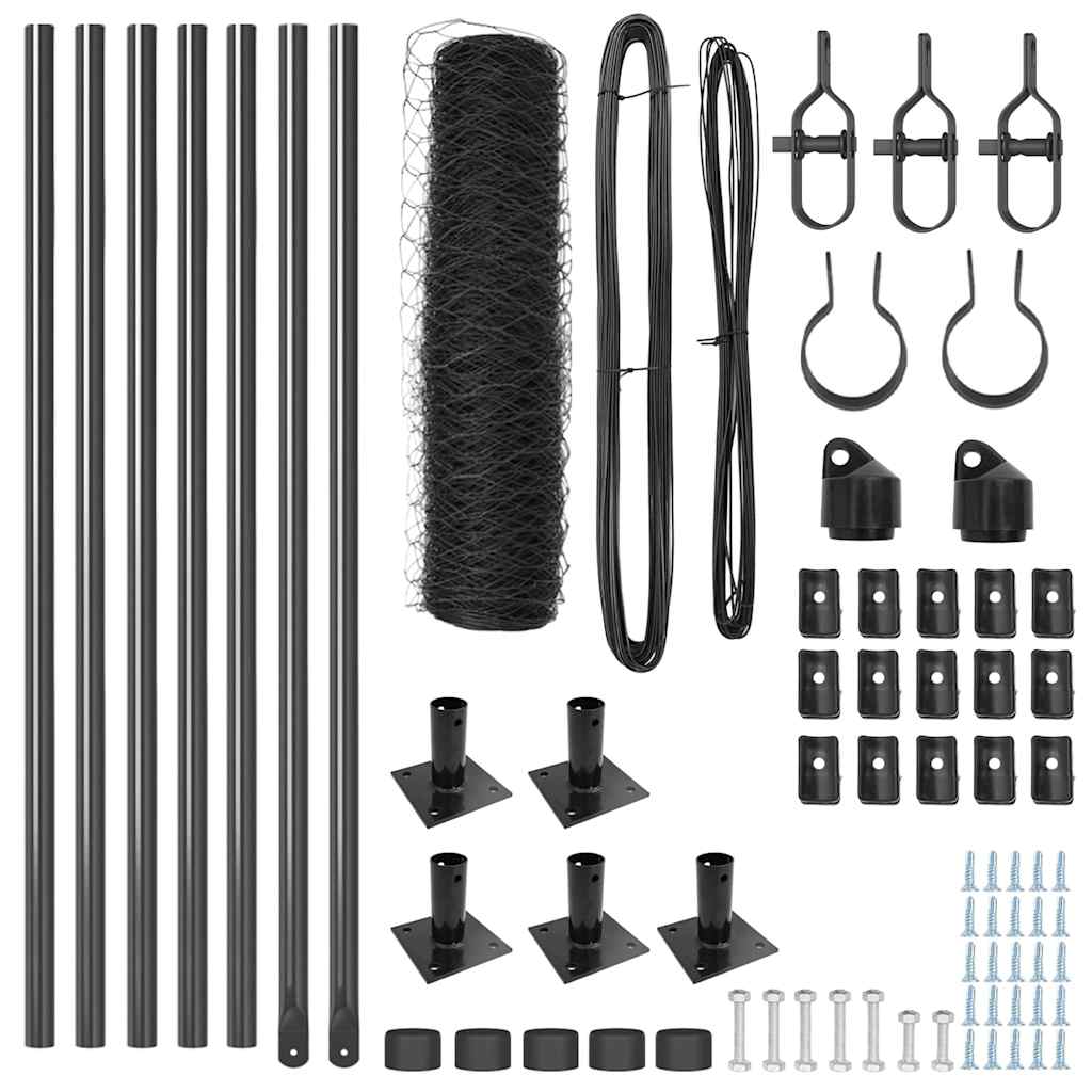 Cerca com Postes Cinzeto 0.4 x 10 m Aço revestido de PVC