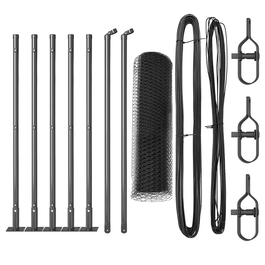 Cerca com Postes Cinzeto 0.6 x 10 m Aço revestido de PVC