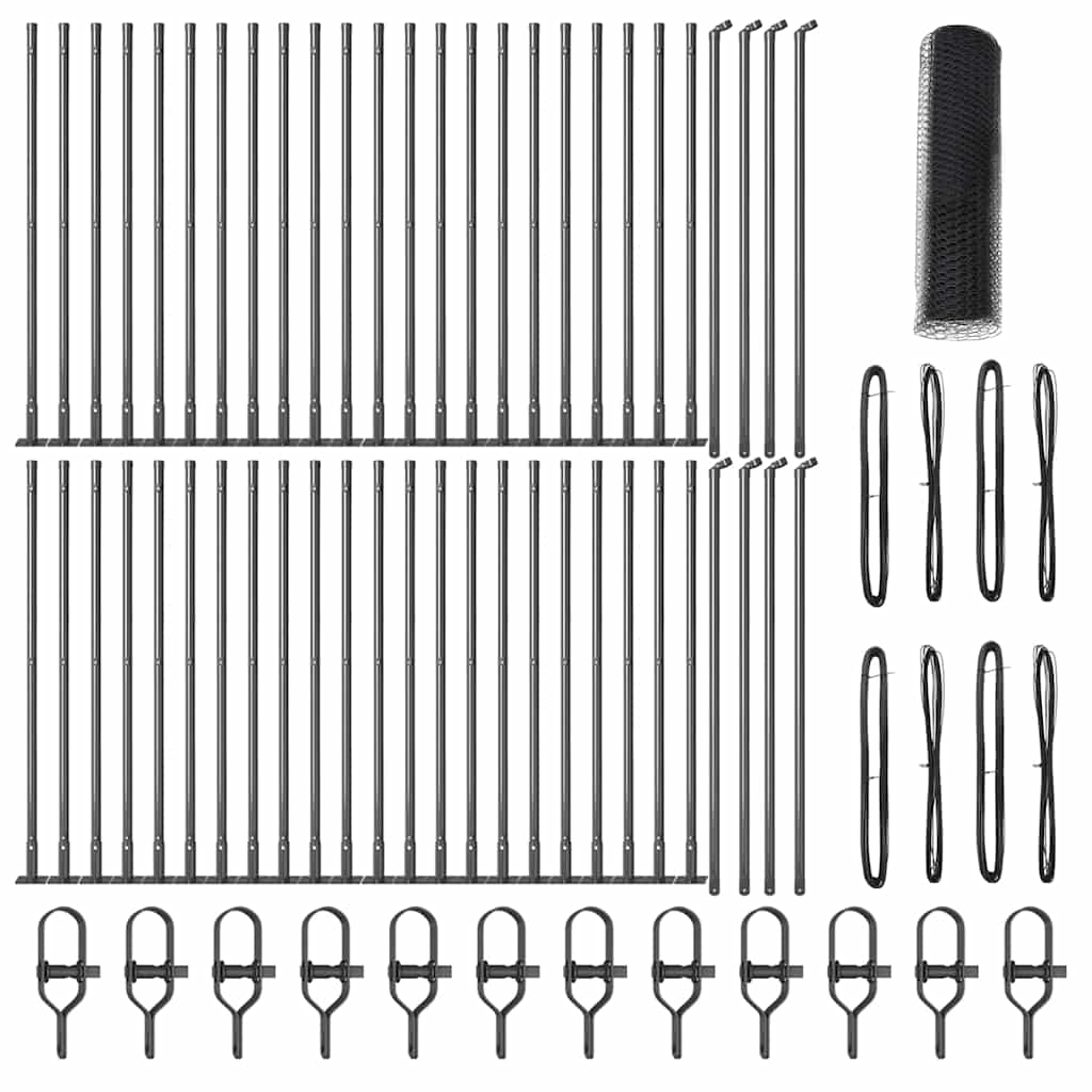 Cerca com Postes Cinzeto 0.4 x 100 m Aço revestido de PVC