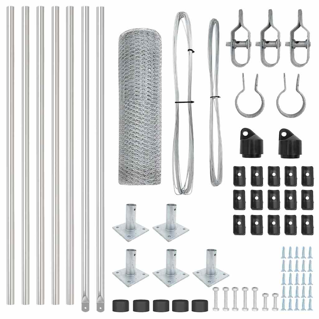 Cerca com Postes Prateado 0.6 x 10 m Aço revestido de PVC