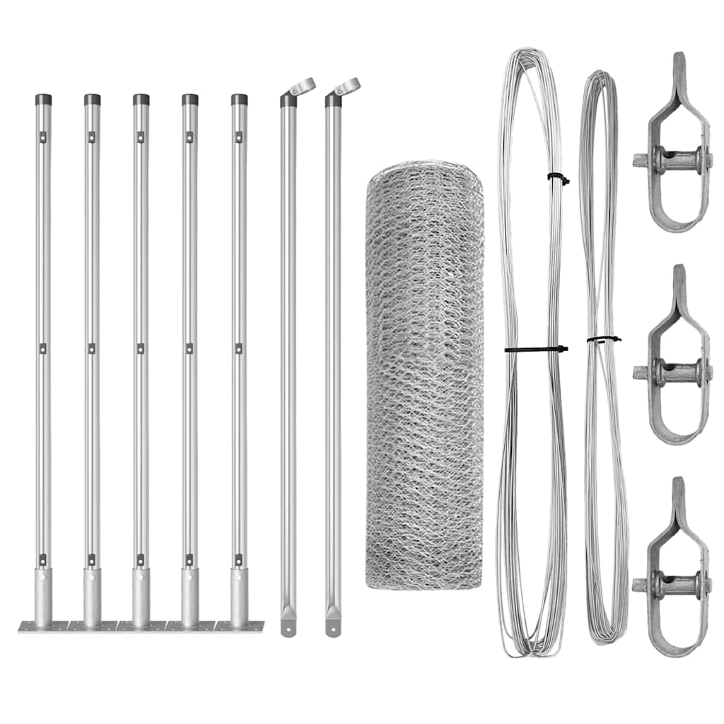 Cerca com Postes Prateado 0.6 x 10 m Aço revestido de PVC