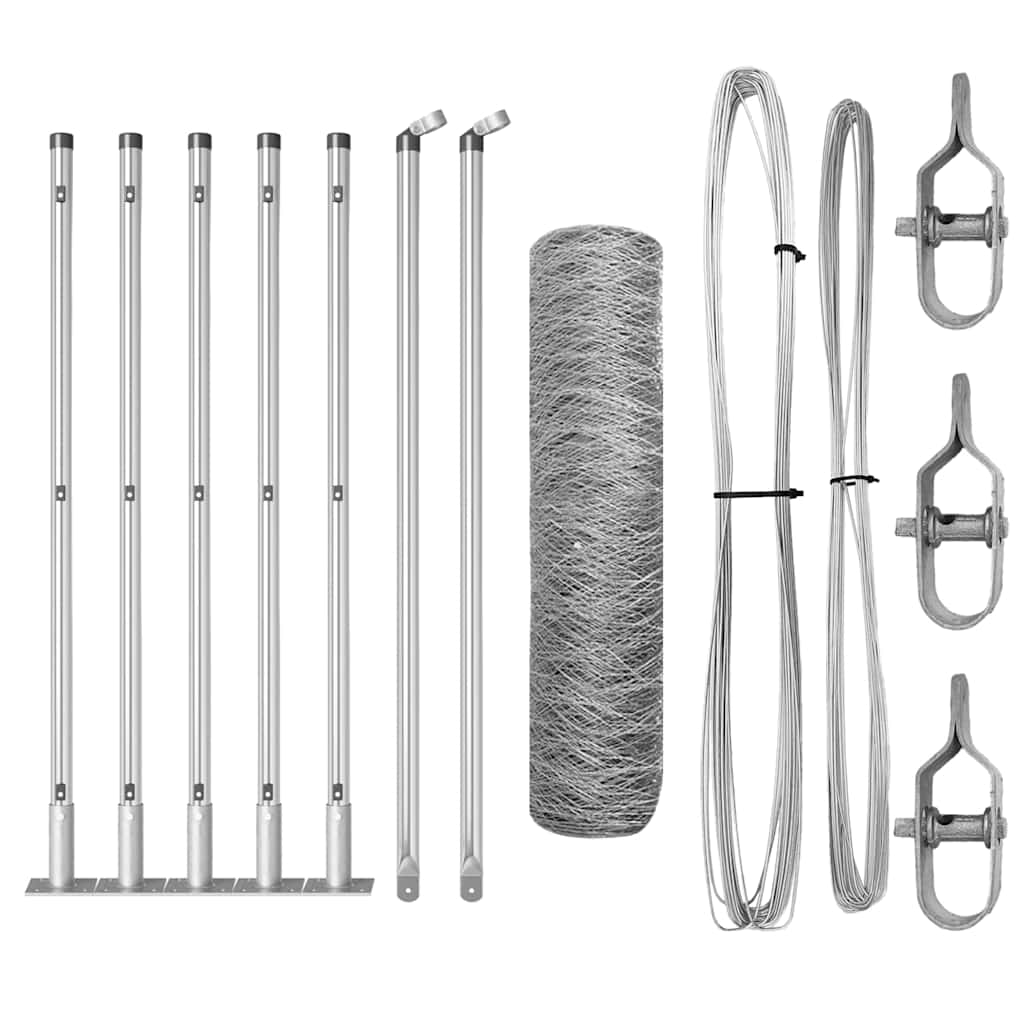 Cerca com Postes Prateado 0.6 x 10 m Aço revestido de PVC