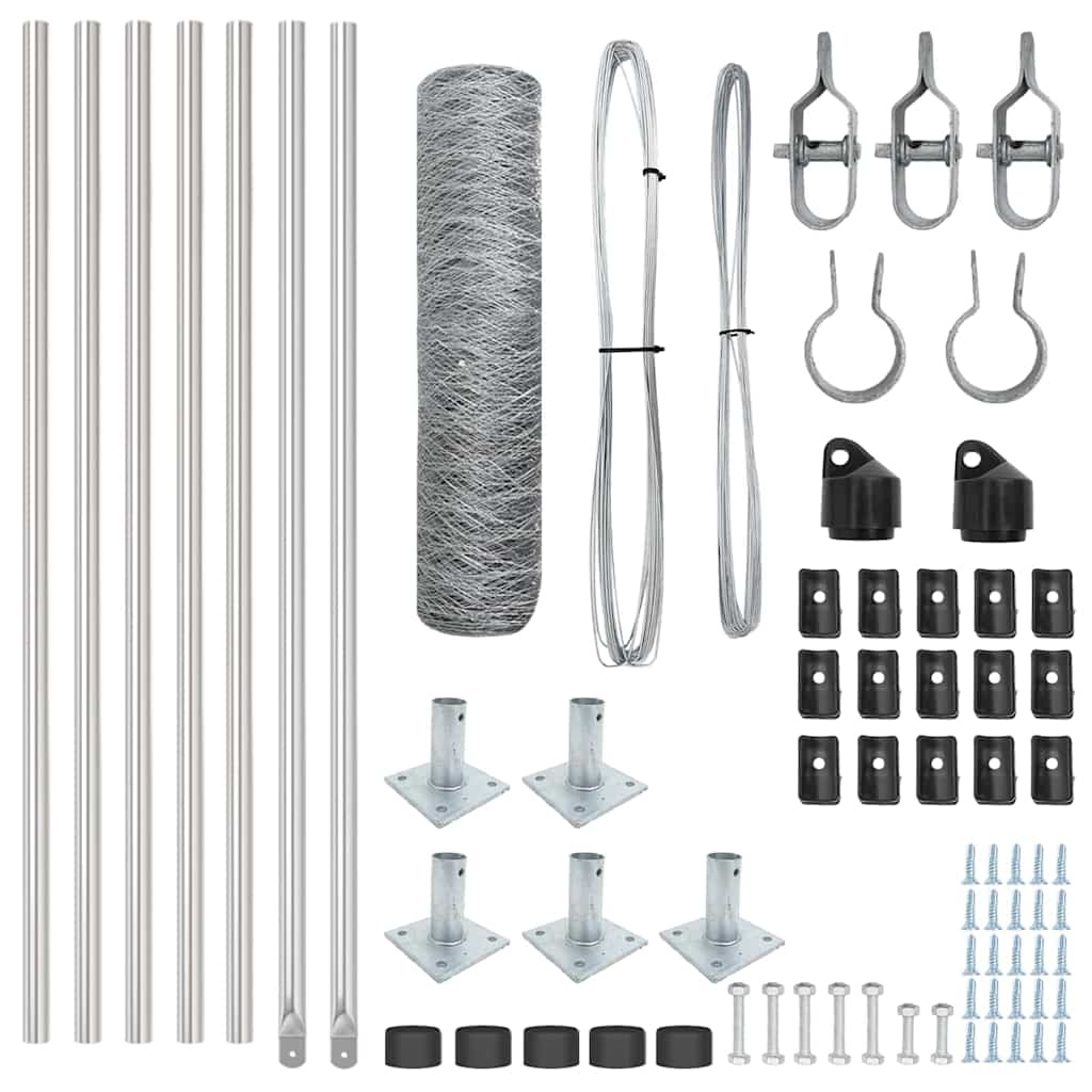 Cerca com Postes Prateado 0.6 x 10 m Aço revestido de PVC