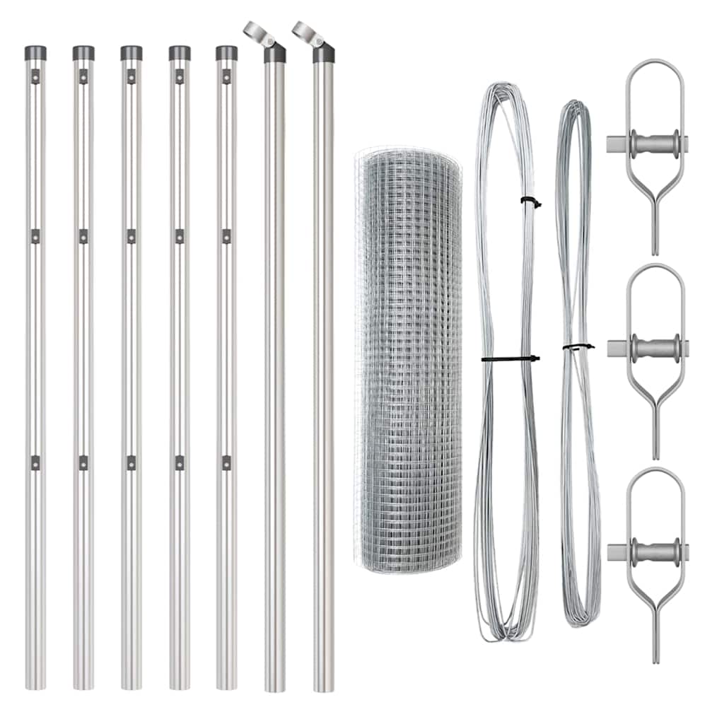 Cerca com Postes Prateado 0.4 x 10 m Aço