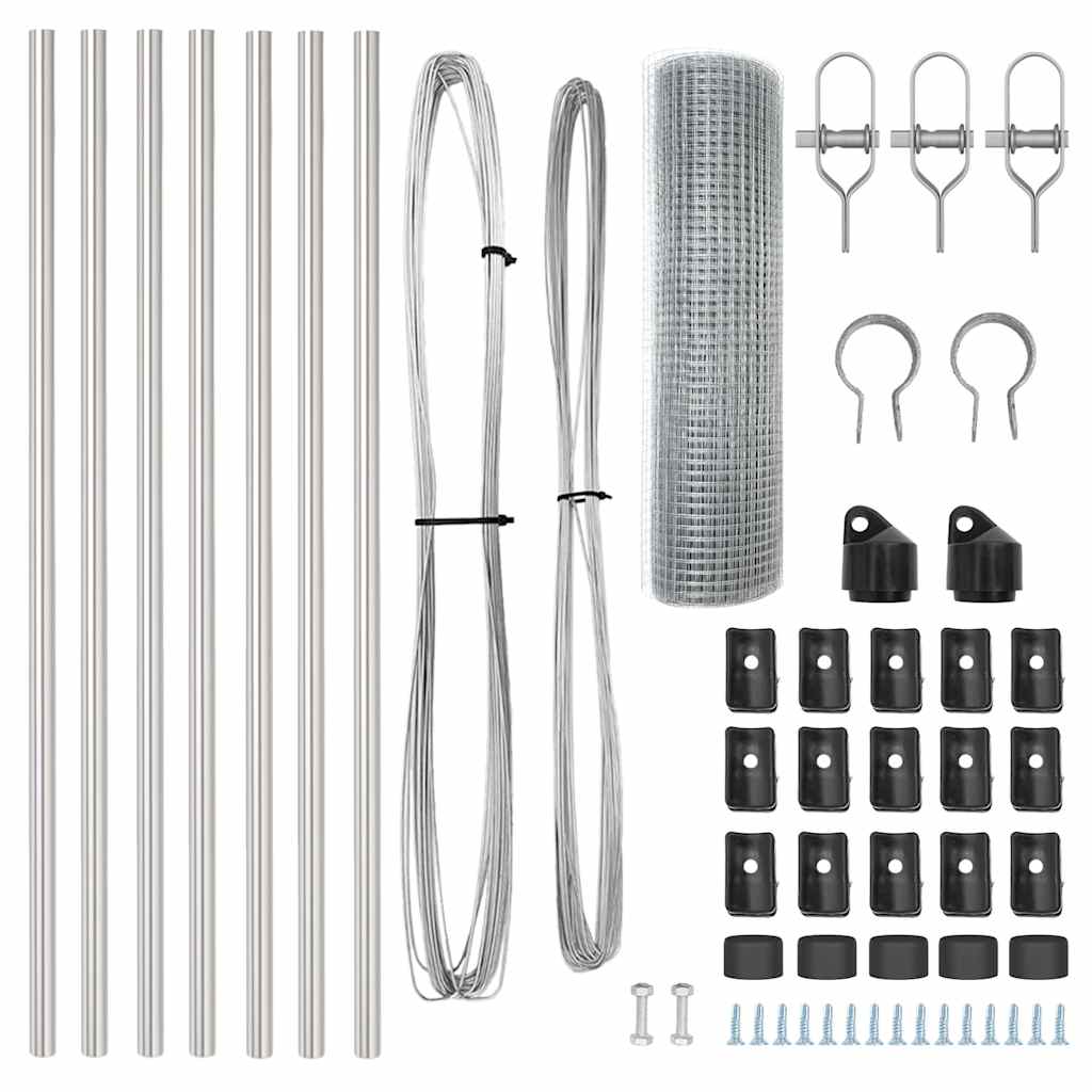 Cerca com Postes Prateado 0.4 x 10 m Aço