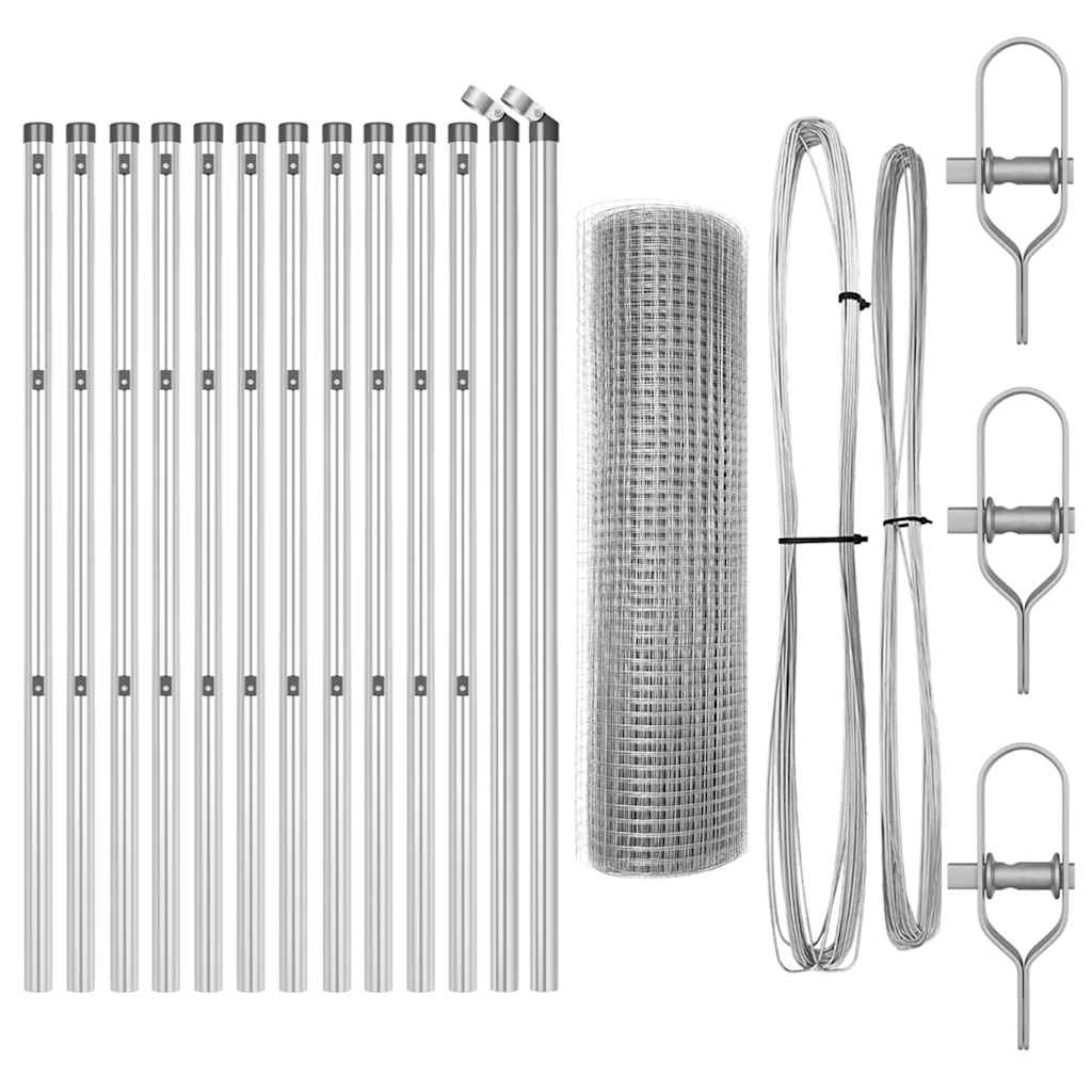 Cerca com Postes Prateado 0.4 x 25 m Aço