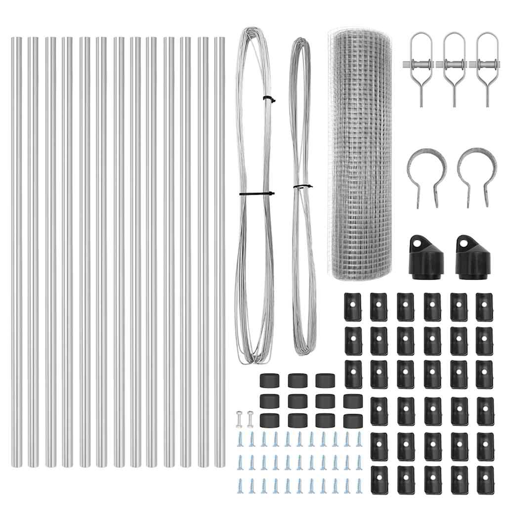 Cerca com Postes Prateado 0.4 x 25 m Aço