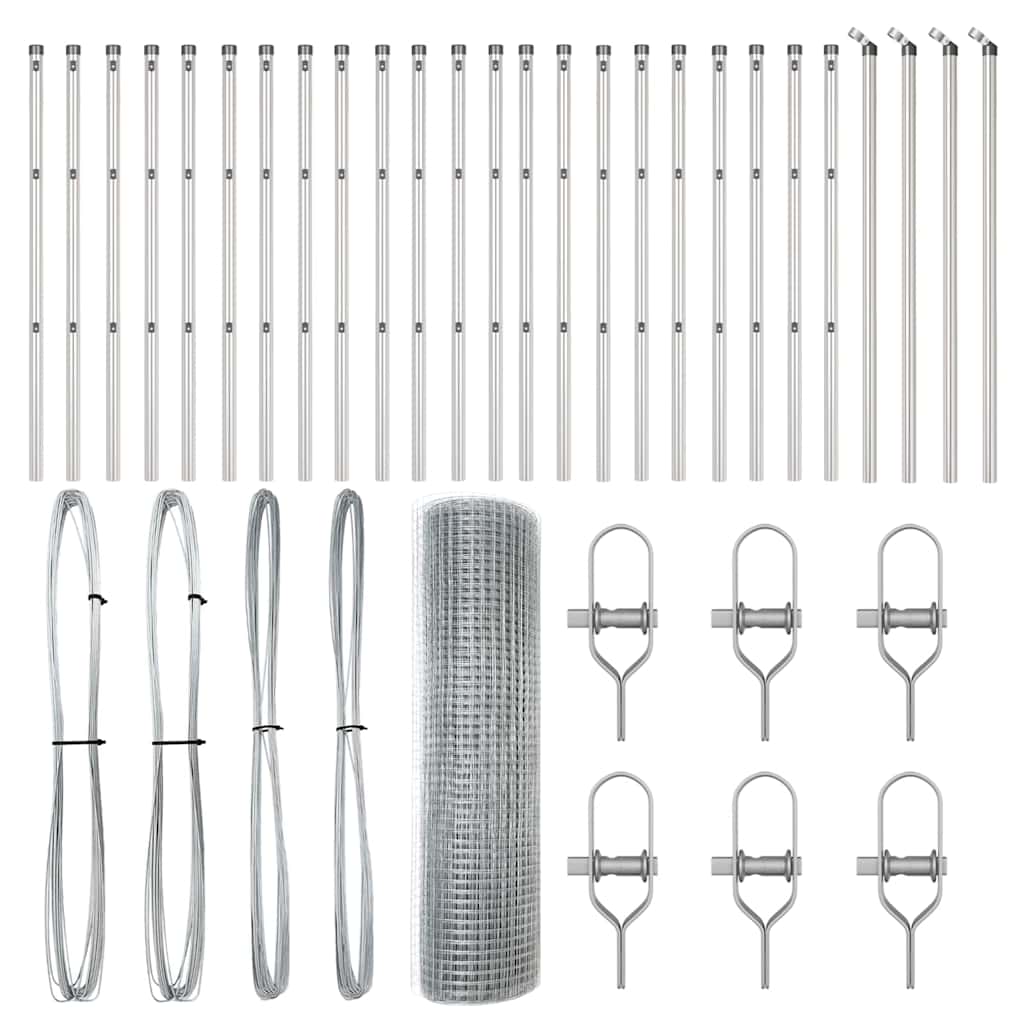 Cerca com Postes Prateado 0.4 x 50 m Aço