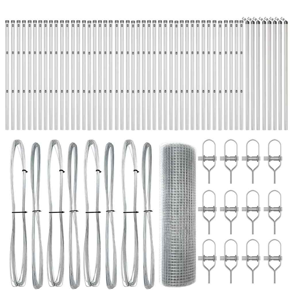 Cerca com Postes Prateado 0.4 x 100 m Aço