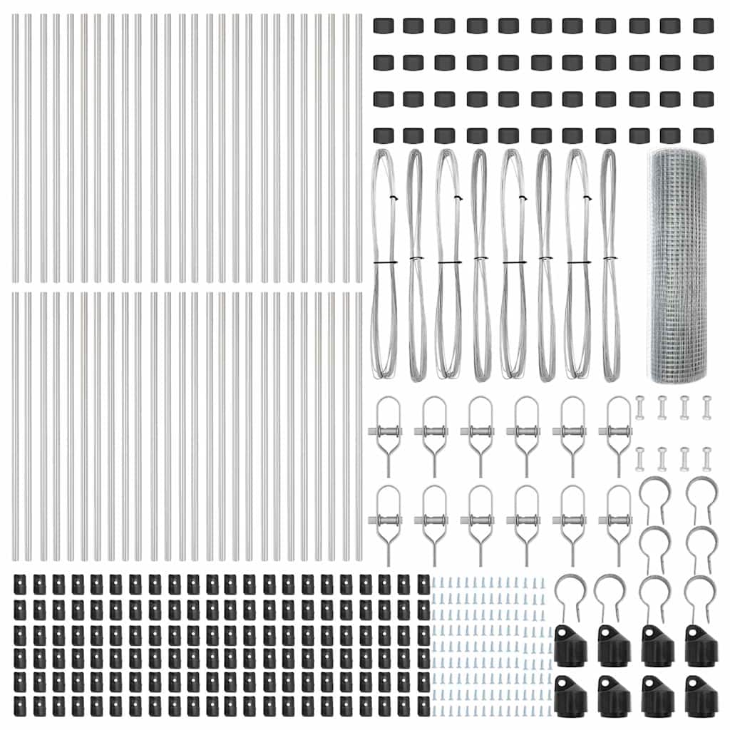 Cerca com Postes Prateado 0.4 x 100 m Aço