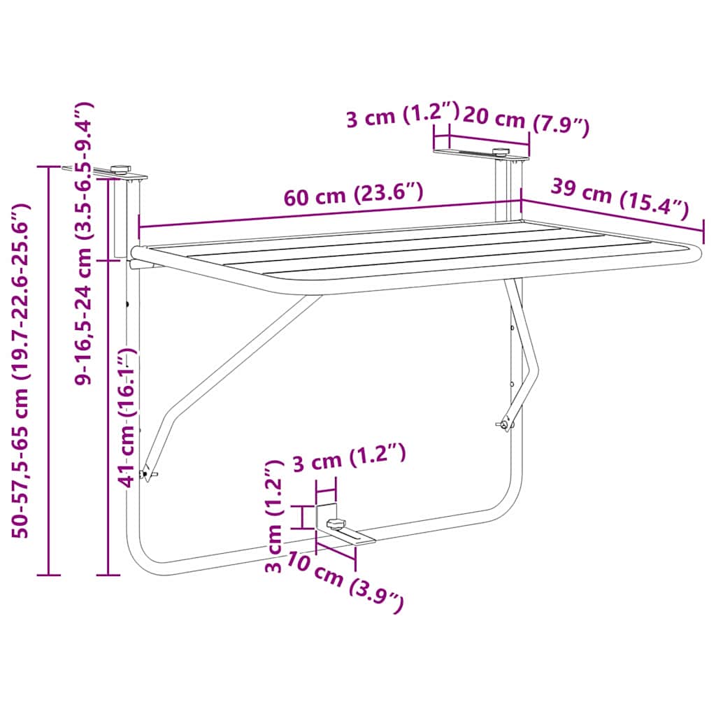 Mesa Suspensa para Varanda Branco 60 x 39 x 65 cm Aço