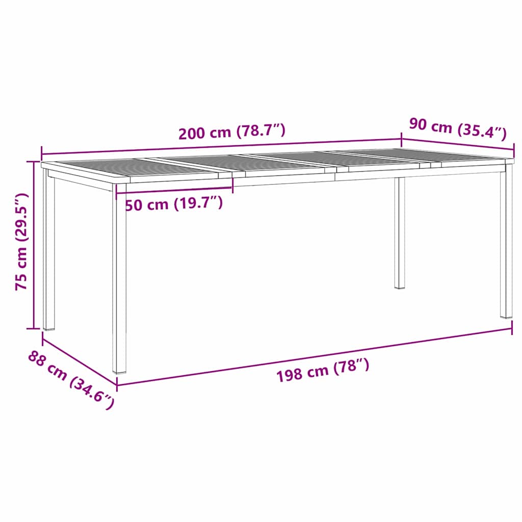 MesadeJantarExterna Castanho 200x90x75cm Madeira de Teca Sólida