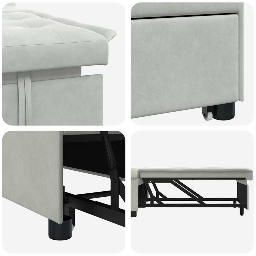 Sofá-Cama Cinzento-claro 67 x 194 x 38 cm Veludo