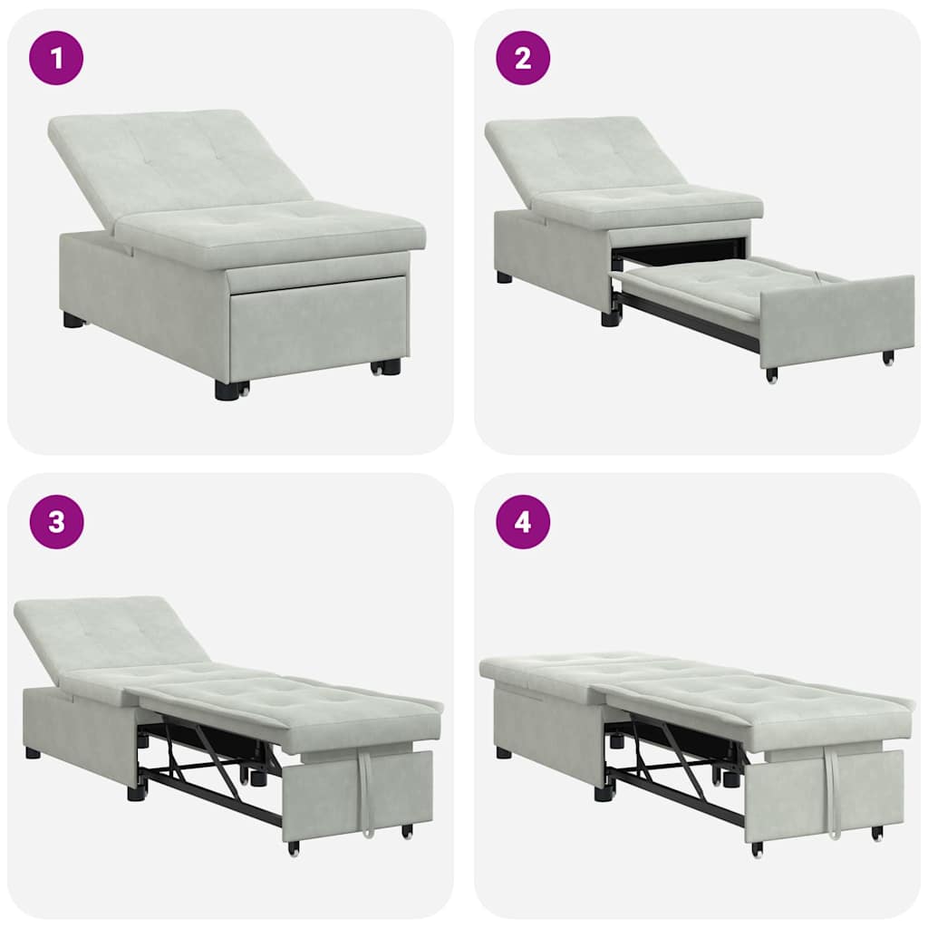 Sofá-Cama Cinzento-claro 67 x 194 x 38 cm Veludo