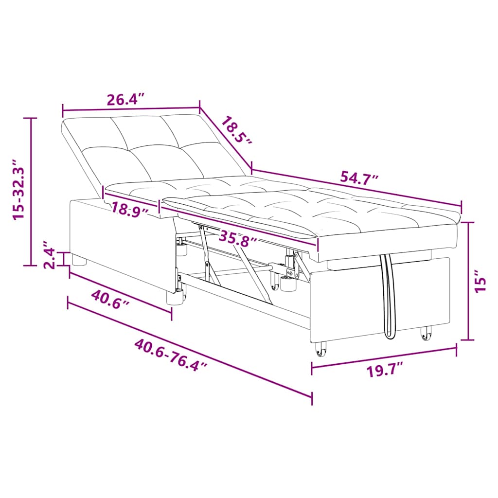 Sofá-Cama Cinzento escuro 67 x 194 x 38 cm Veludo