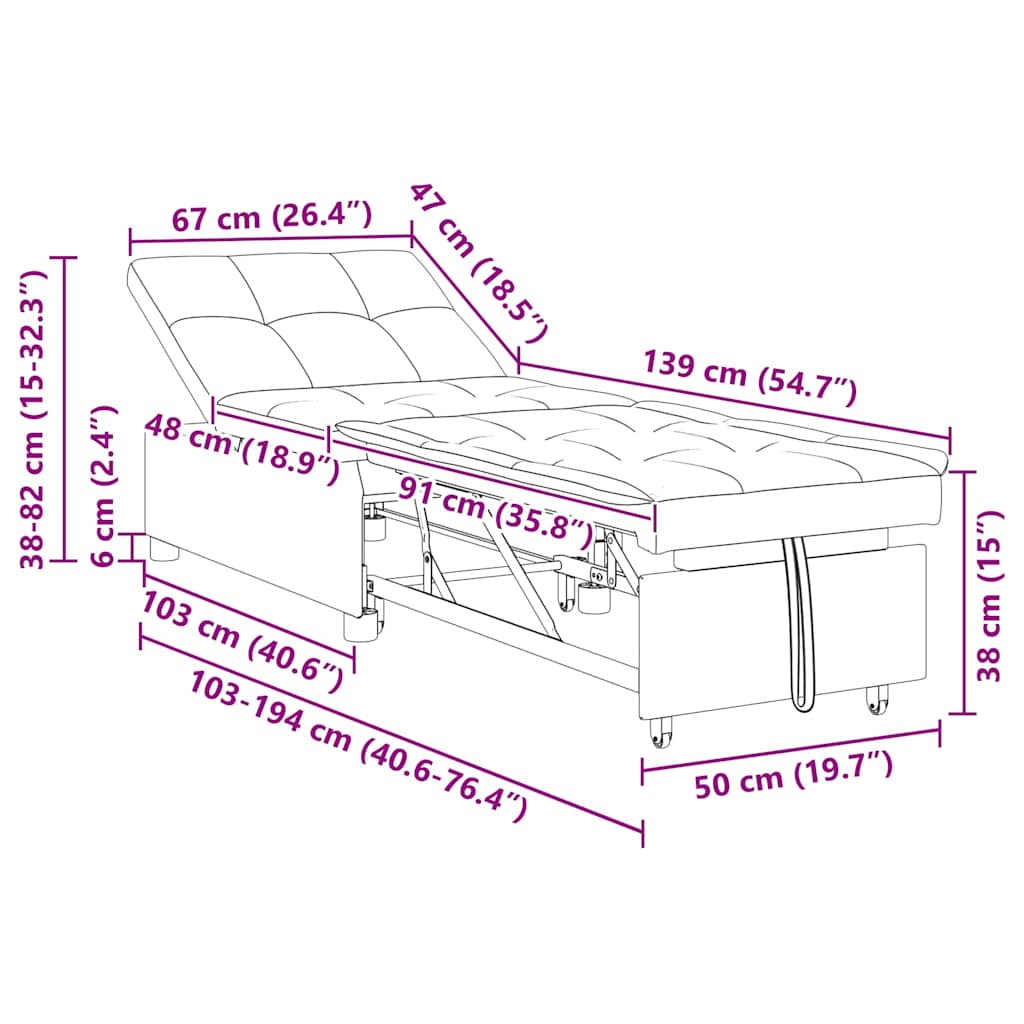 Sofá-Cama Creme 67 x 194 x 38 cm Veludo