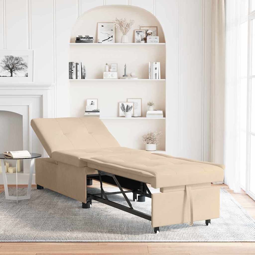 Sofá-Cama Creme 67 x 194 x 82 cm Tecido de Microfibra
