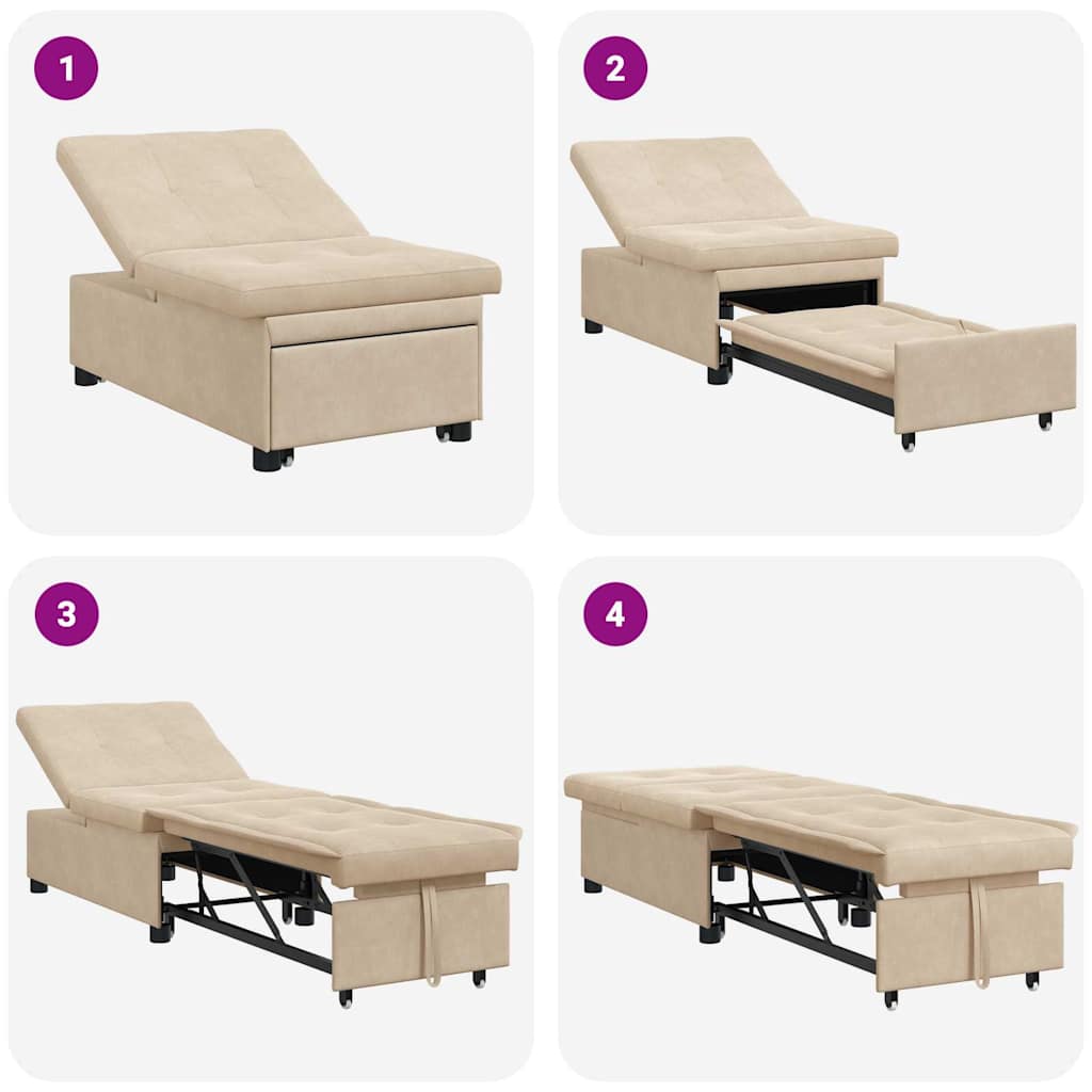 Sofá-Cama Creme 67 x 194 x 82 cm Tecido de Microfibra