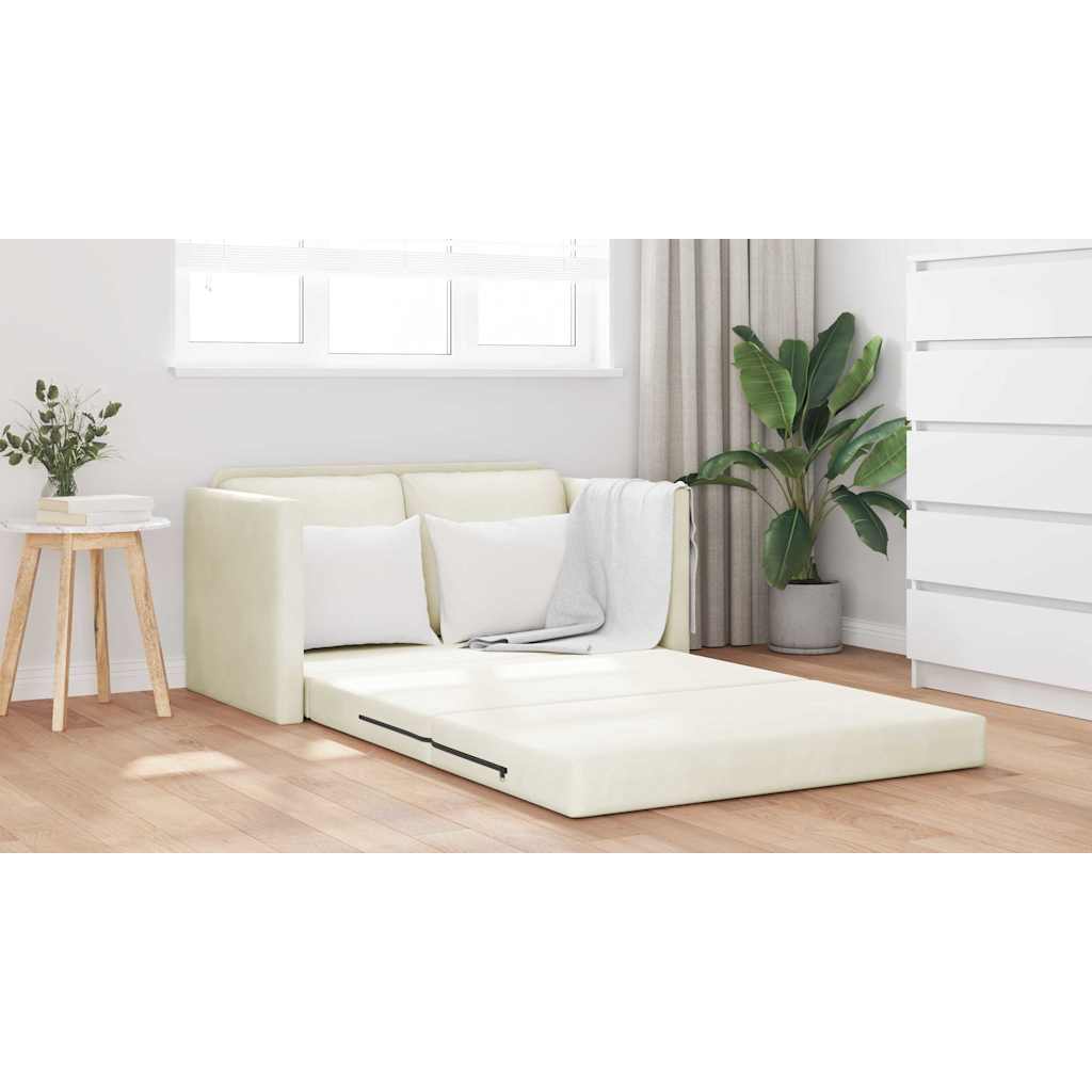 Sofá-Cama com almofada Creme 122 x 70 x 60 cm Veludo