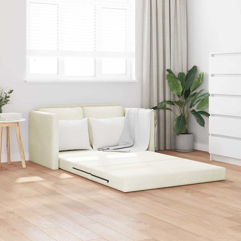 Sofá-Cama com almofada Creme 122 x 70 x 60 cm Veludo