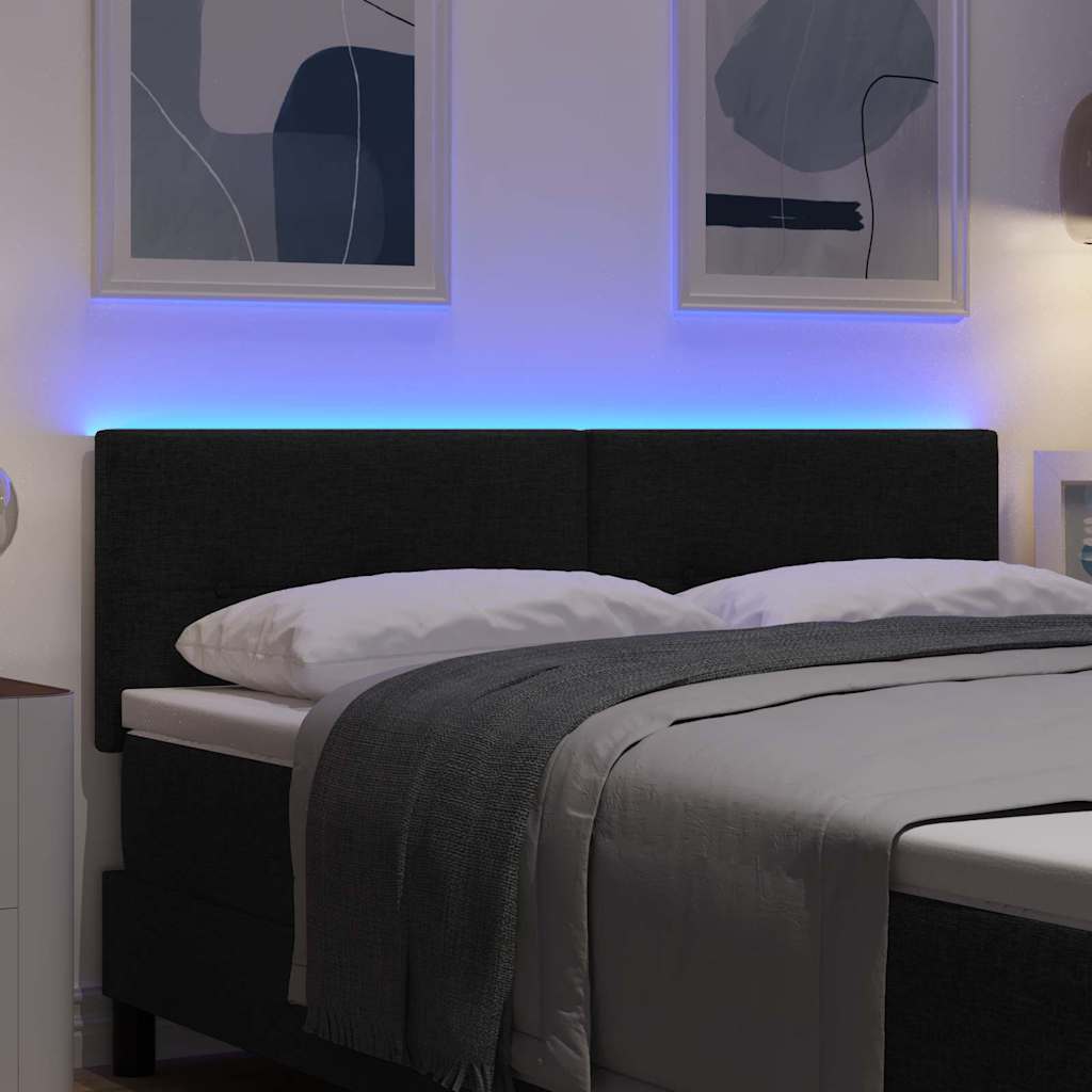 Cabeceira LED com luzes de tira LED Manual Preto 144 cm tecido