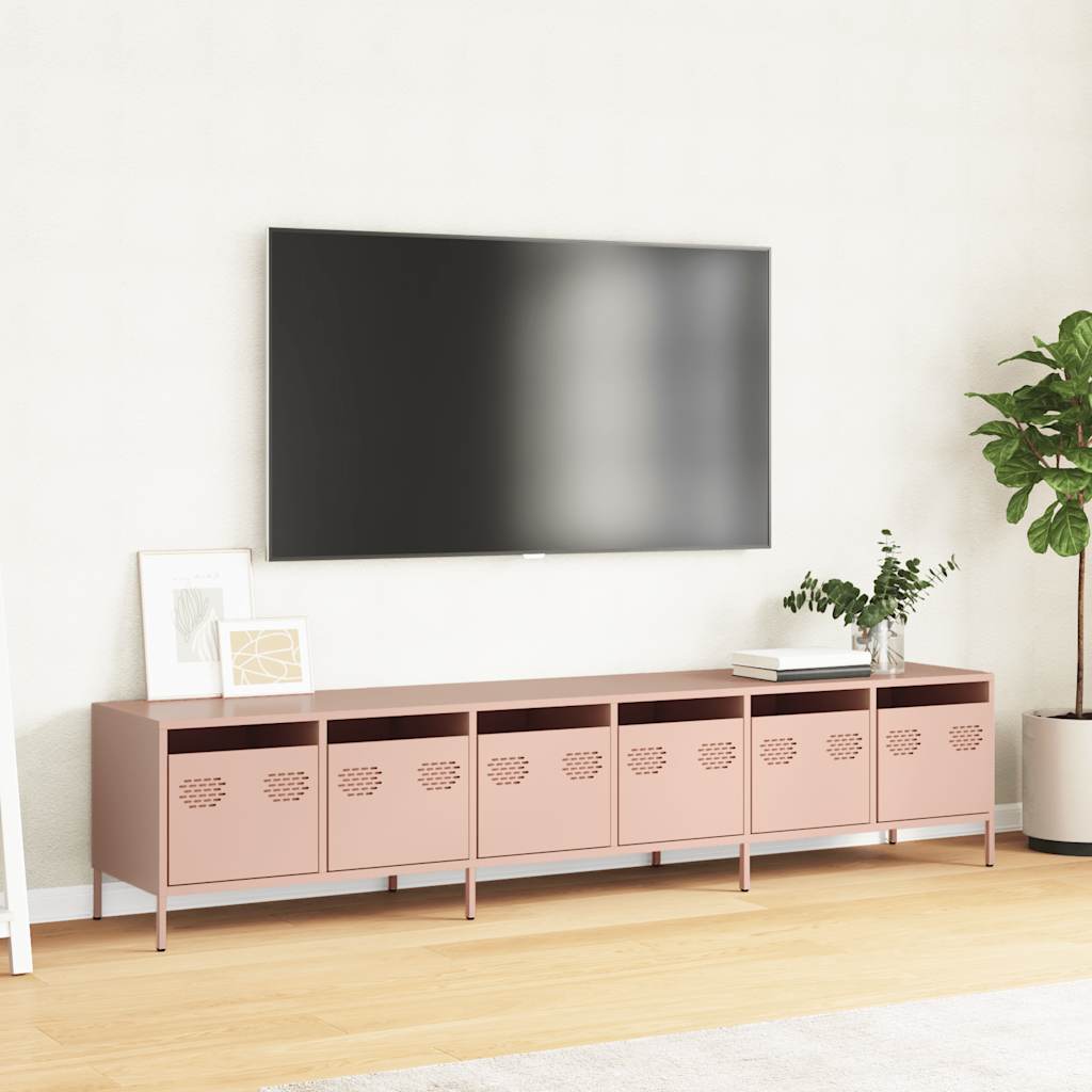 Móvel de TV 202x39x43,5 cm aço laminado a frio rosa