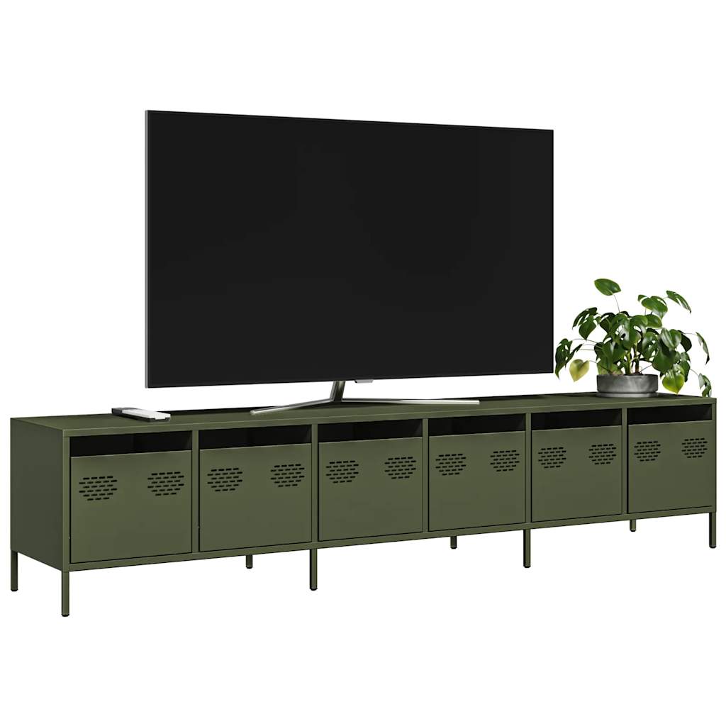 Móvel de TV 202x39x43,5 cm aço laminado a frio verde-azeitona