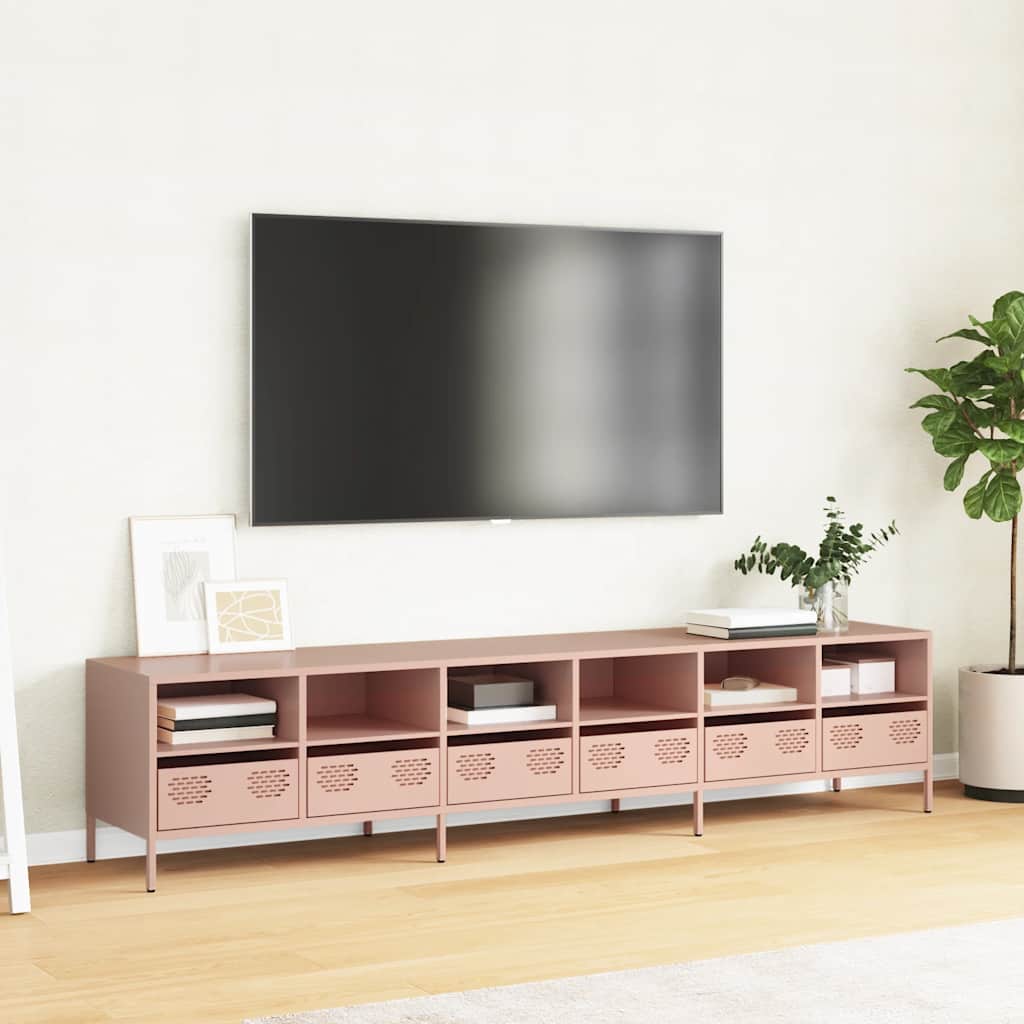 Móvel de TV 202x39x43,5 cm aço laminado a frio rosa