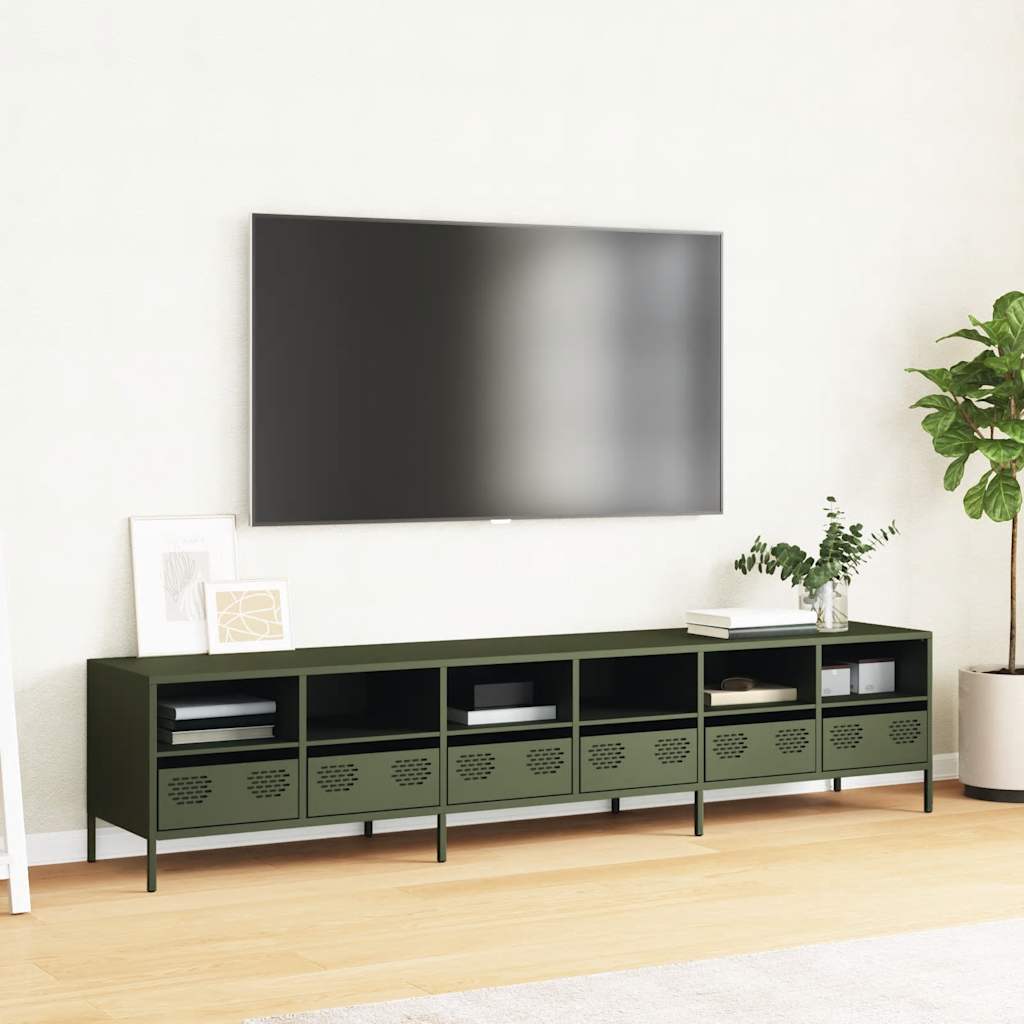 Móvel de TV 202x39x43,5 cm aço laminado a frio verde-azeitona