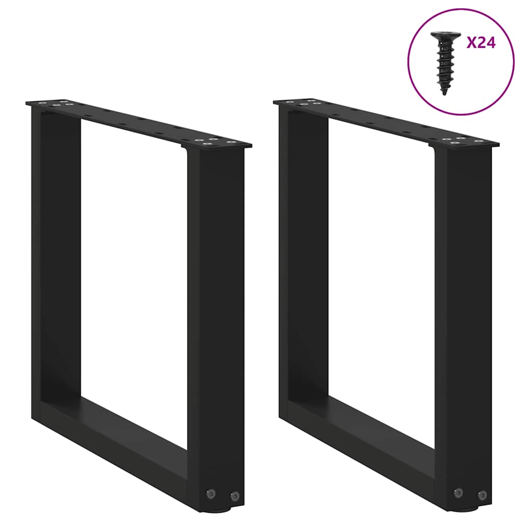 Pés para mesa de centro em formato de U, 2 peças, preto, 50x(42-43) cm, aço