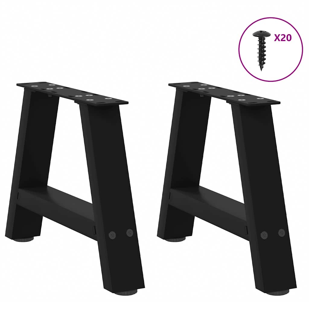 Pés para mesa de centro em formato A, 2 peças, preto, 40x(30-31) cm, aço