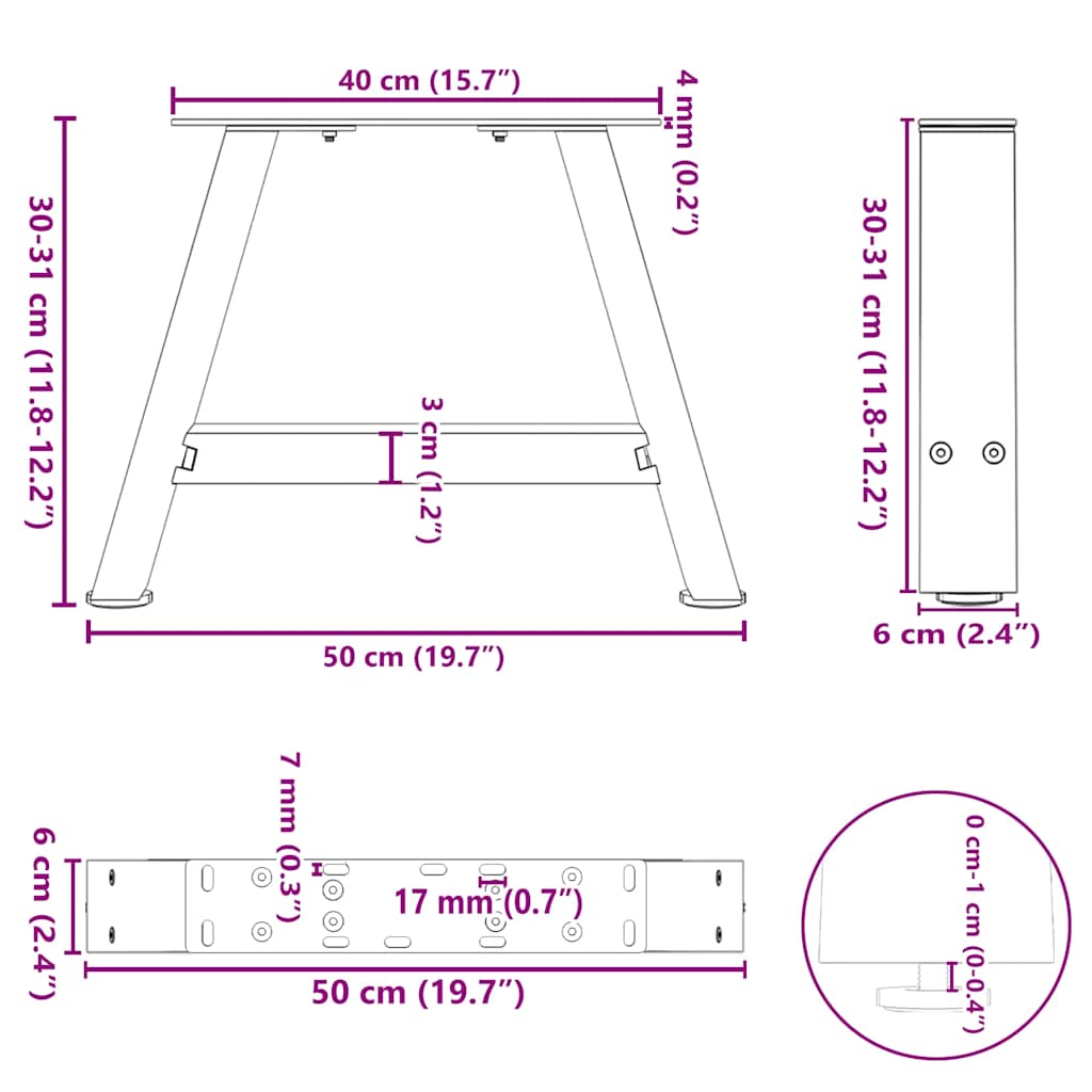 Pés para mesa de centro em formato A, 2 peças, antracite, 50x(30-31) cm, aço