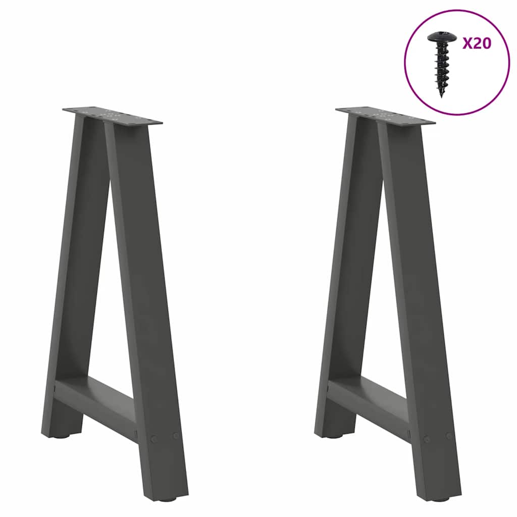 Pés para mesa de jantar em formato A, 2 peças, antracite, 50x(72-73) cm, aço