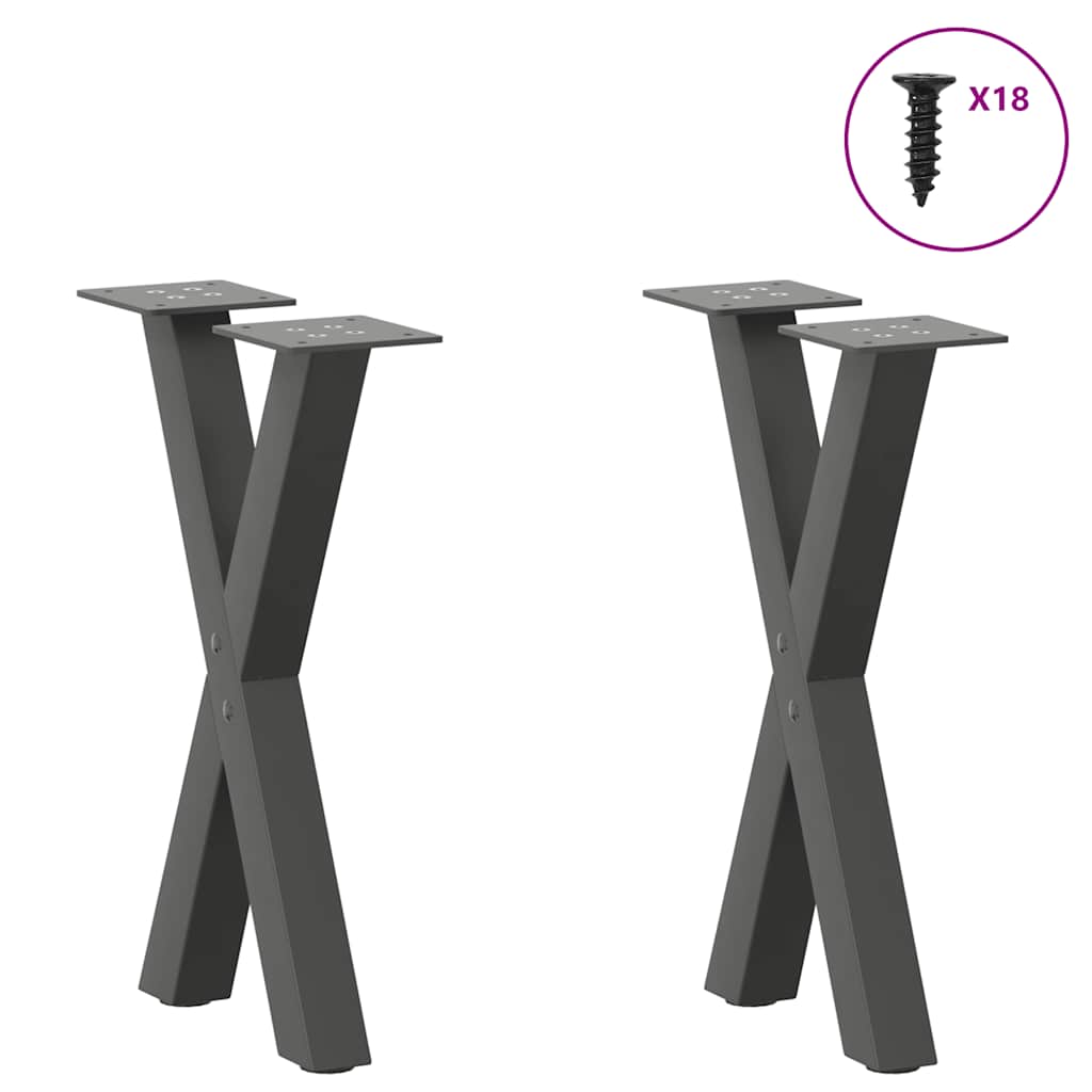 Pés para mesa de centro em formato de X, 2 peças, antracite, 38x(42-43) cm, aço