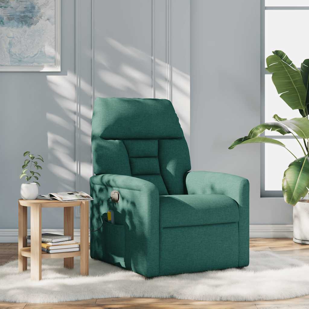 Poltrona de massagens reclinável tecido verde-escuro