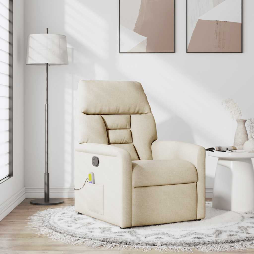Poltrona de massagens reclinável tecido cor creme