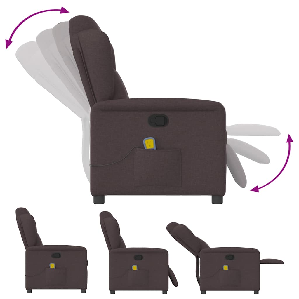 Poltrona de massagens reclinável tecido castanho-escuro