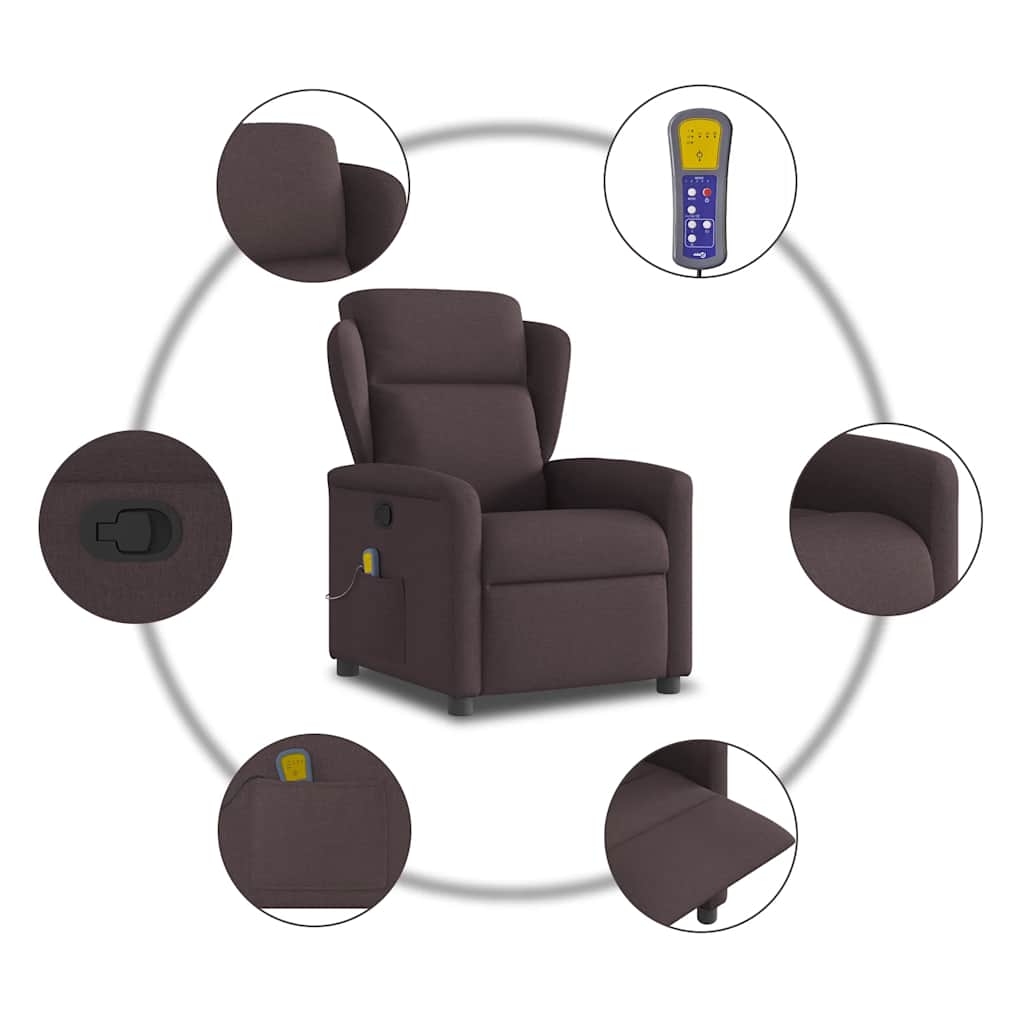 Poltrona de massagens reclinável tecido castanho-escuro