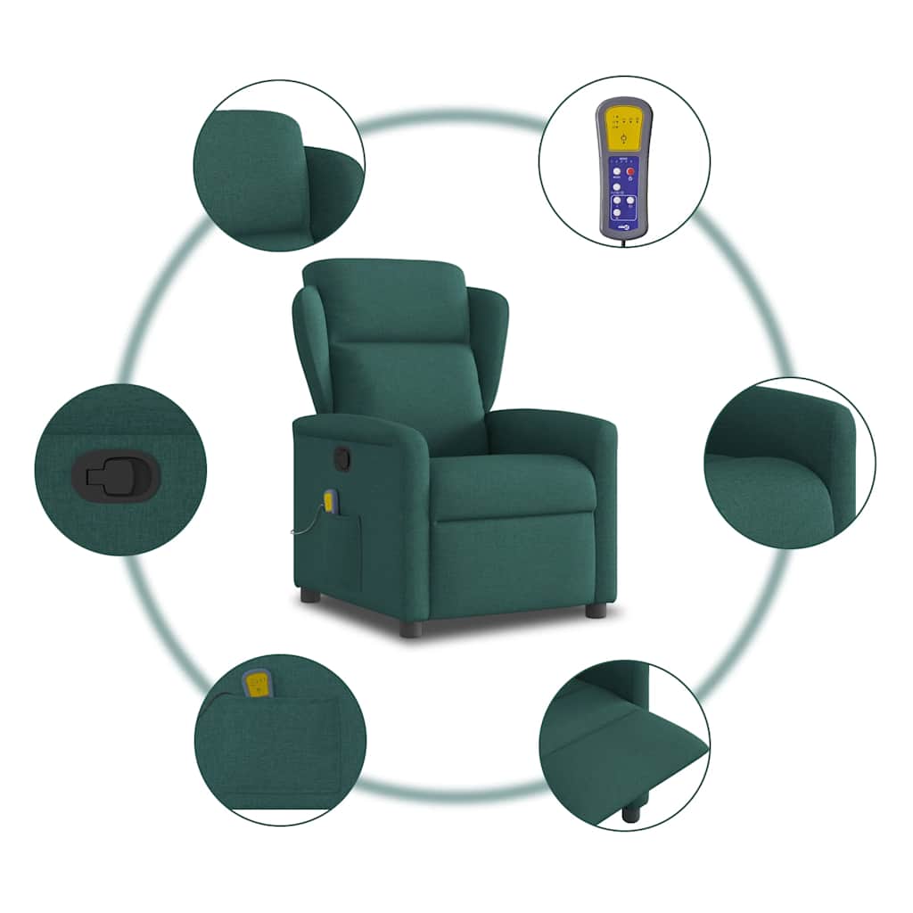 Poltrona de massagens reclinável tecido verde-escuro
