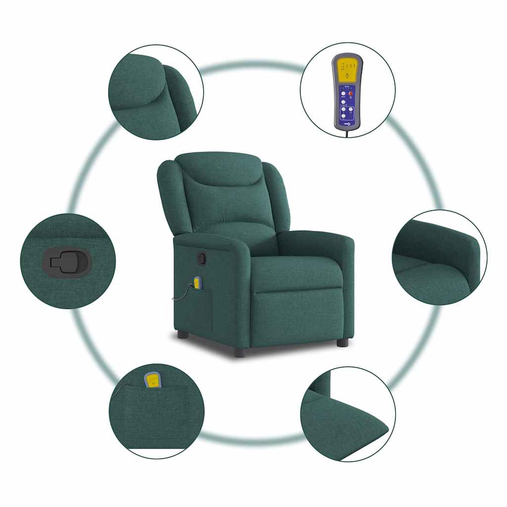 Poltrona de massagens reclinável tecido verde-escuro