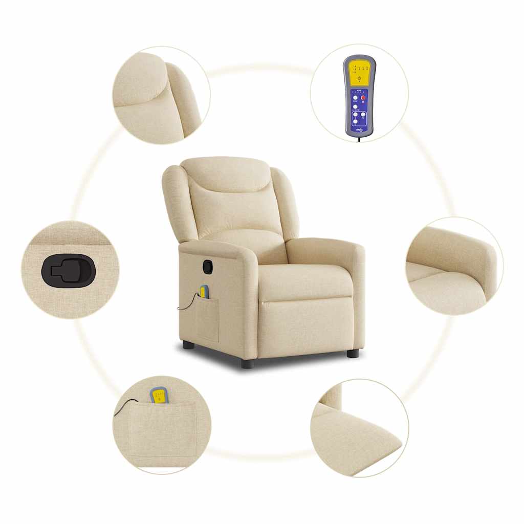 Poltrona de massagens reclinável tecido cor creme