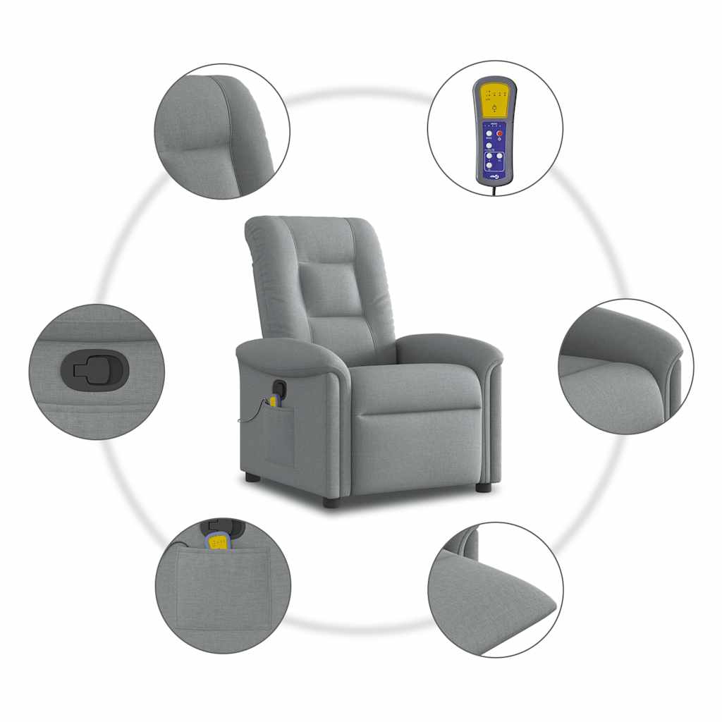 Poltrona de massagens reclinável tecido cinzento-claro