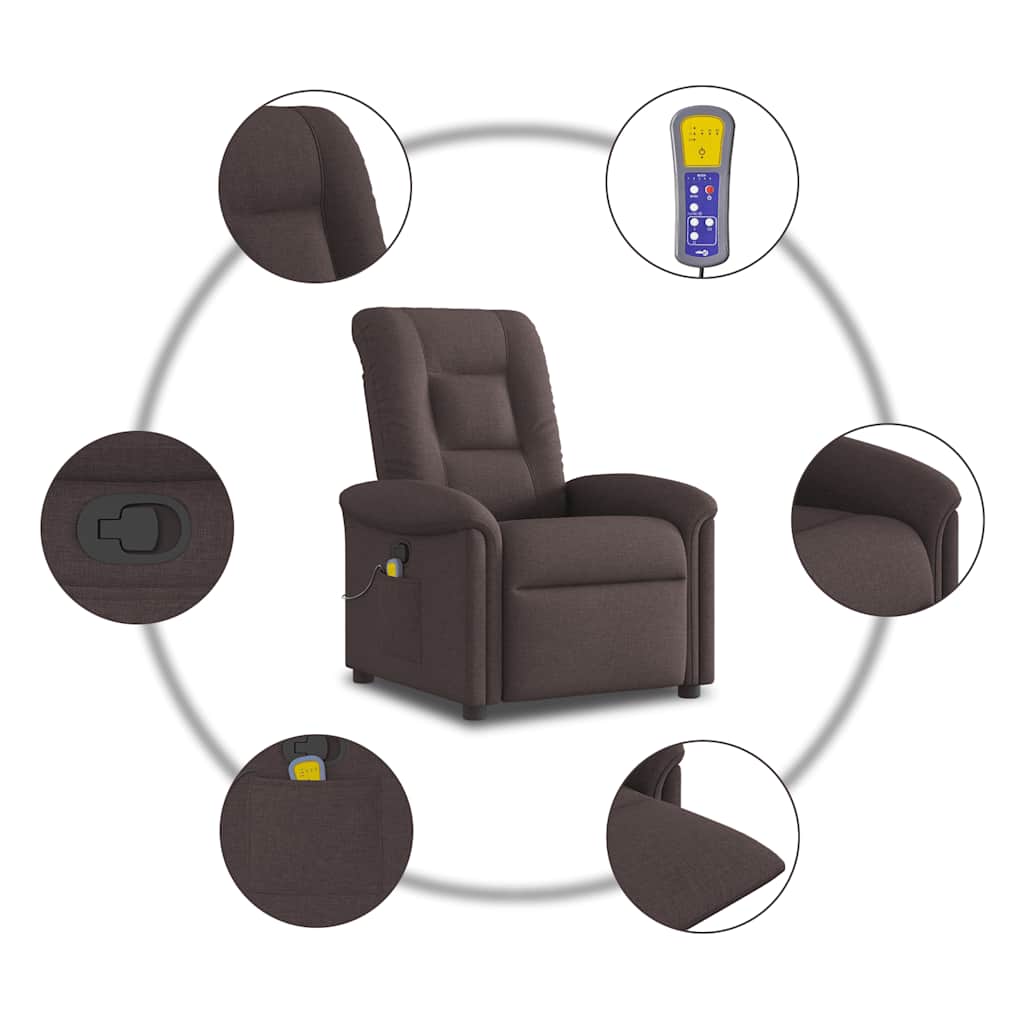 Poltrona de massagens reclinável tecido castanho-escuro