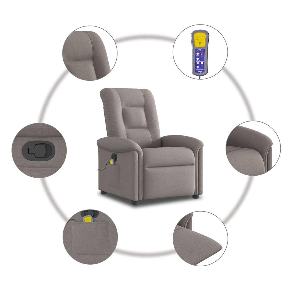 Poltrona de massagens reclinável tecido cinzento-acastanhado