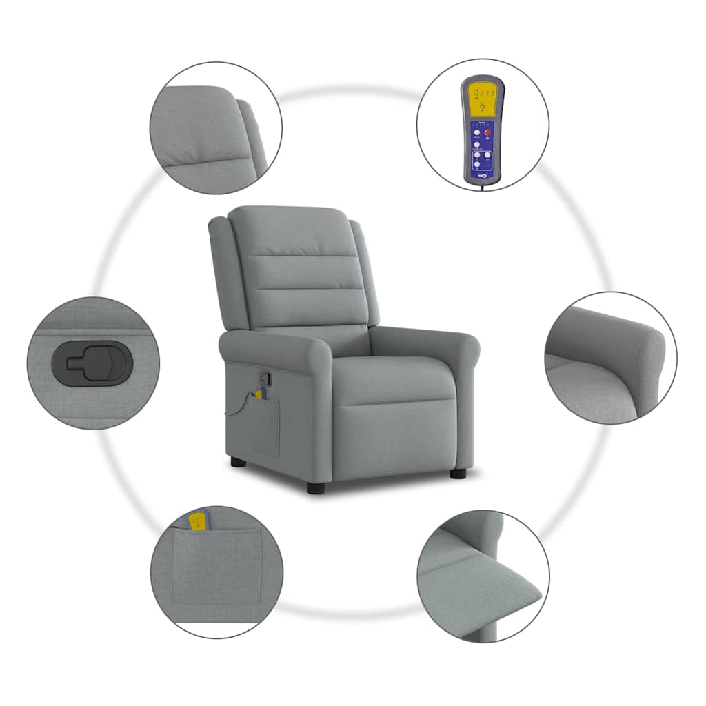 Poltrona de massagens reclinável tecido cinzento-claro