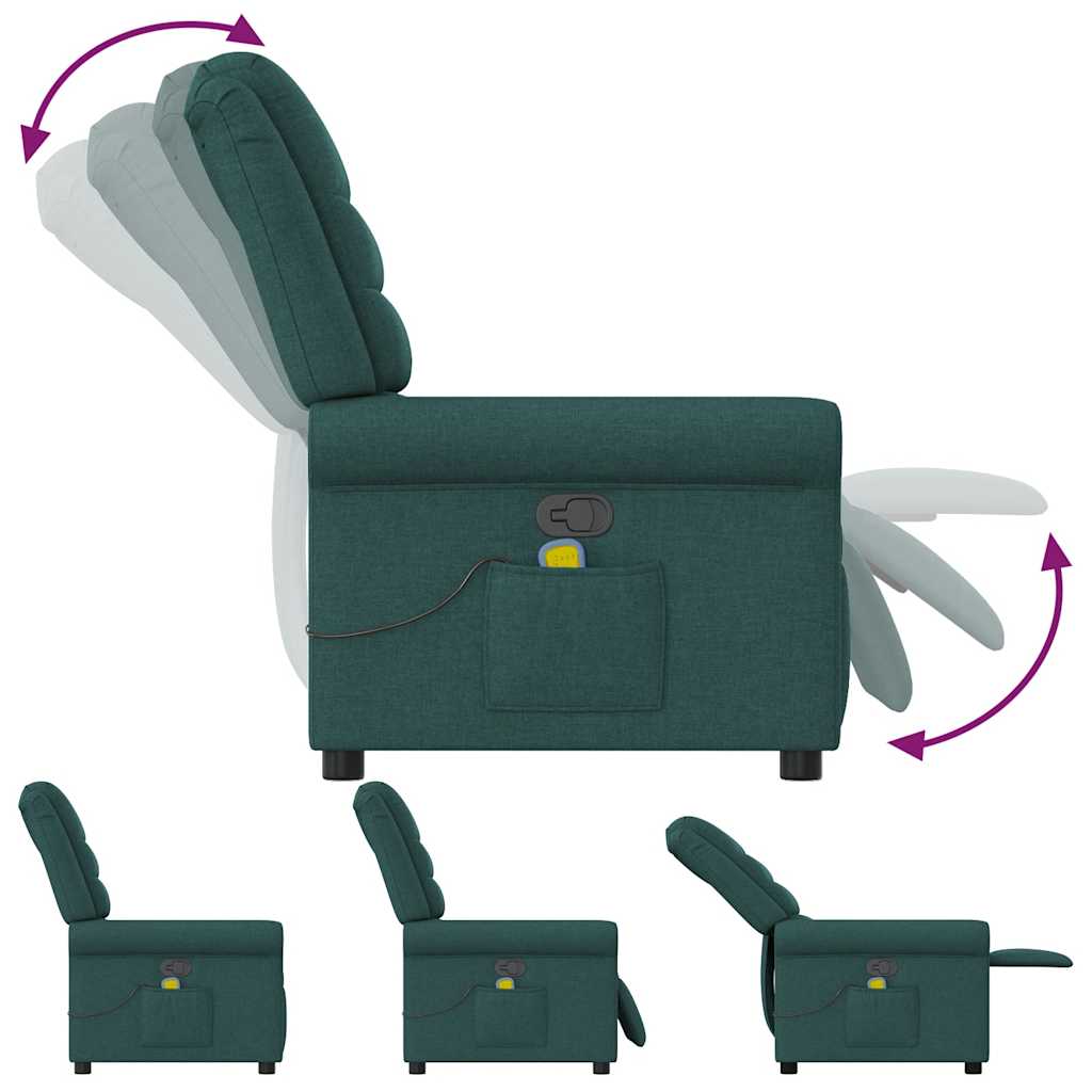 Poltrona de massagens reclinável tecido verde-escuro